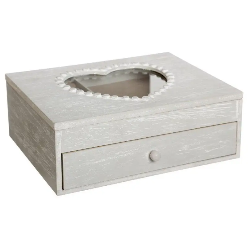 Oferta limitowana Drewniana szkatułka na biżuterię z motywem serca, 23 x 17 x 9 cm