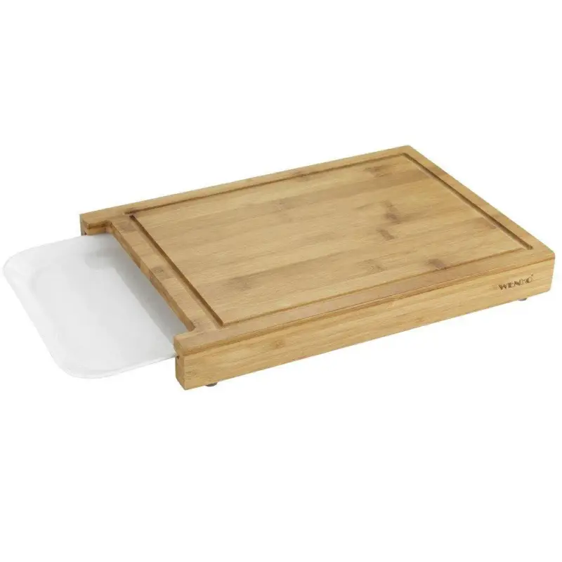 Deska do krojenia z wysuwaną tacką, bambusowy gadżet kuchenny z nóżkami antypoślizgowymi - 35 x 25 cm, WENKO Niska cena