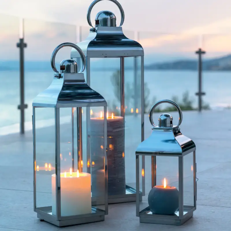Dostępne od ręki Lampion dekoracyjny szklany INOX, 3 sztuki w komplecie