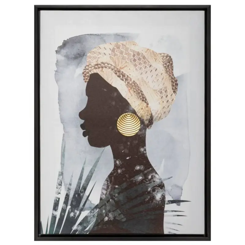 Plakat w ramie, 45 x 60 cm, kobieta ze złotym kolczykiem Premium