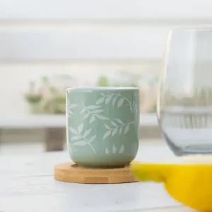 Darmowy zwrot Ceramiczne kubki z bambusowymi podkładkami, 4 szt., 130 ml