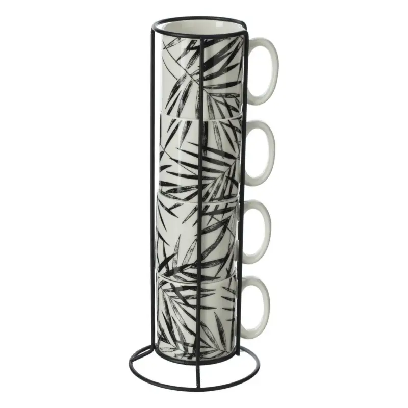 OUTLET Zestaw 3 filiżanek ceramicznych na stojaku 240 ml, motyw roślinny Oferta