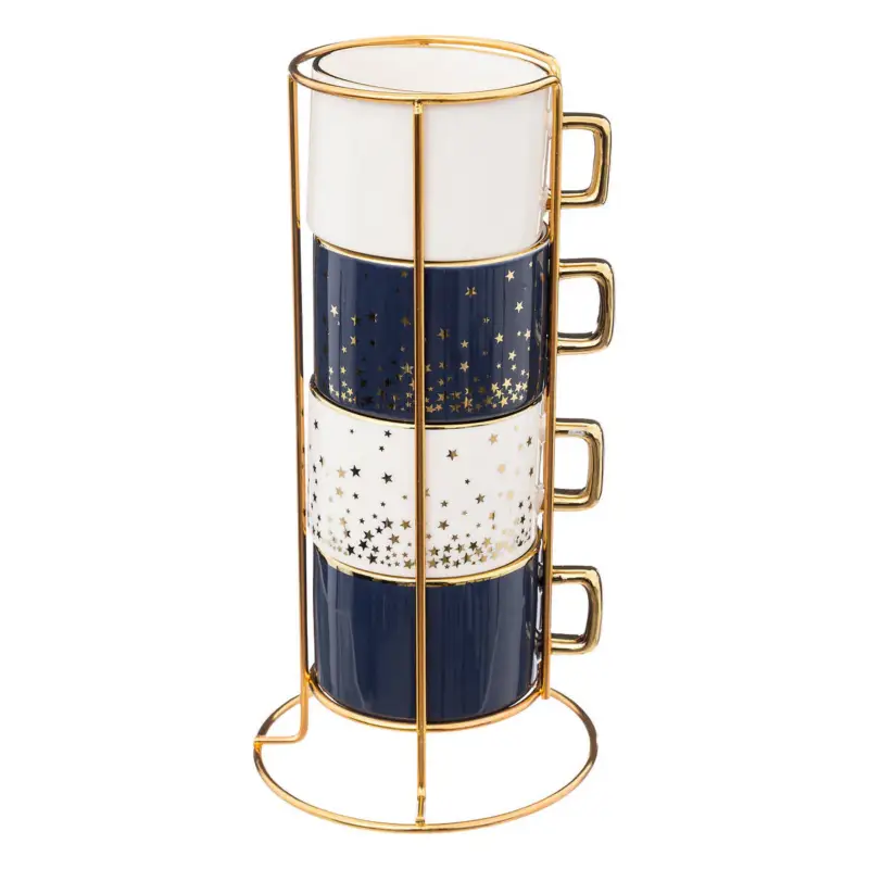 Okazja Zestaw 4 filiżanek porcelanowych na stojaku STARS, 170 ml