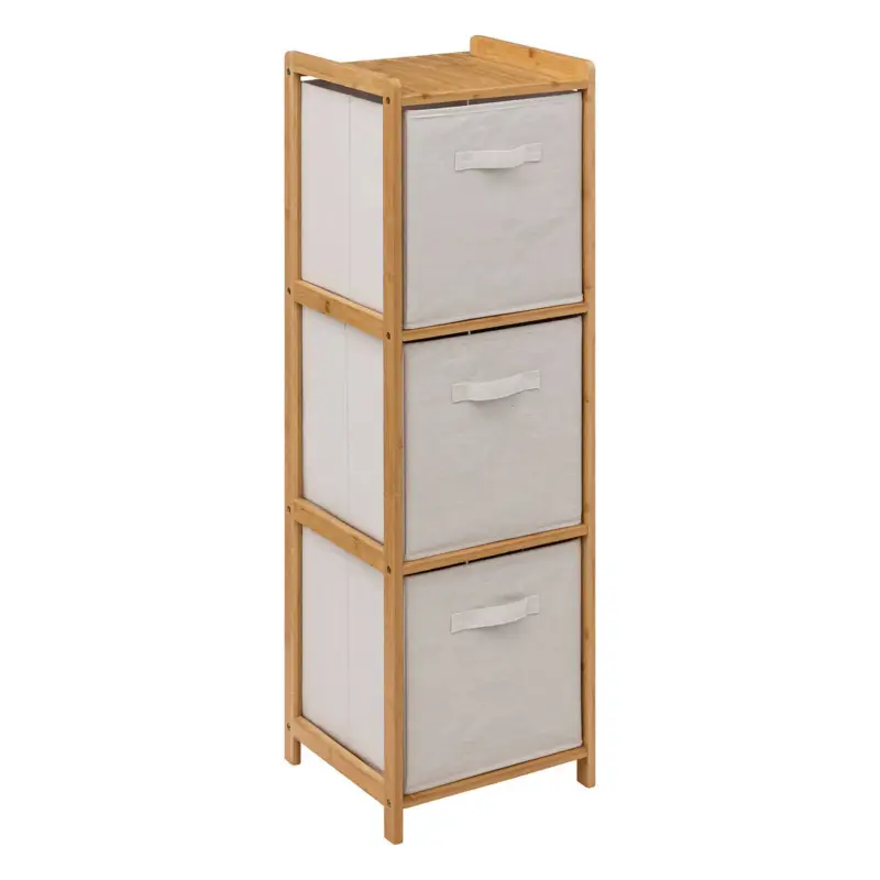 Wysoki regał bambusowy TIDY z 3 materiałowymi koszami, wys. 109,5 cm Do wyczerpania zapasów