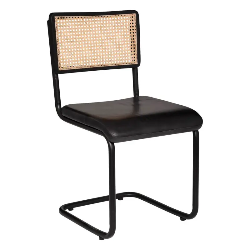 Bestseller Krzesło retro KIZAR, rattanowa plecionka, skórzane siedzisko, w typie bauhaus