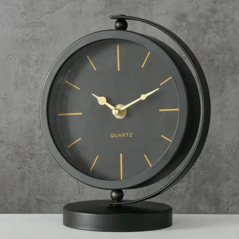 Cena promocyjna Zegar stołowy czarny BALIA, złote wskazówki, 20 cm