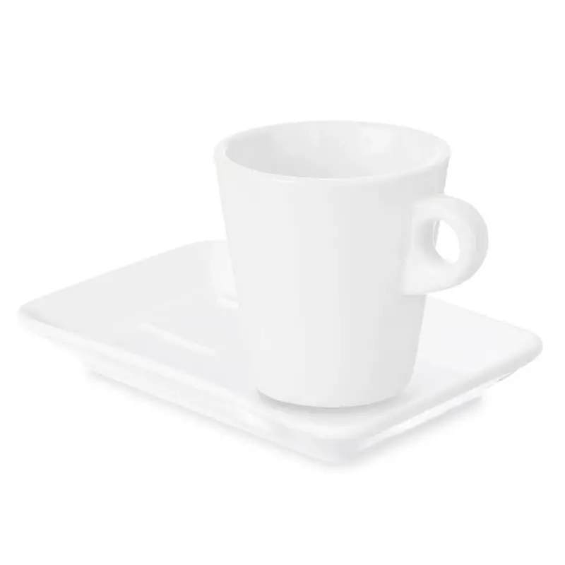 Porcelanowa filiżanka do kawy z prostokątnym spodkiem, biała, 180 ml Tani