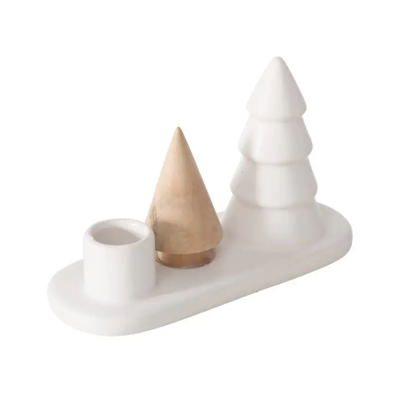 Świecznik na pojedynczą świecę NEVIA, choinki z kamienia i porcelany Oferta limitowana