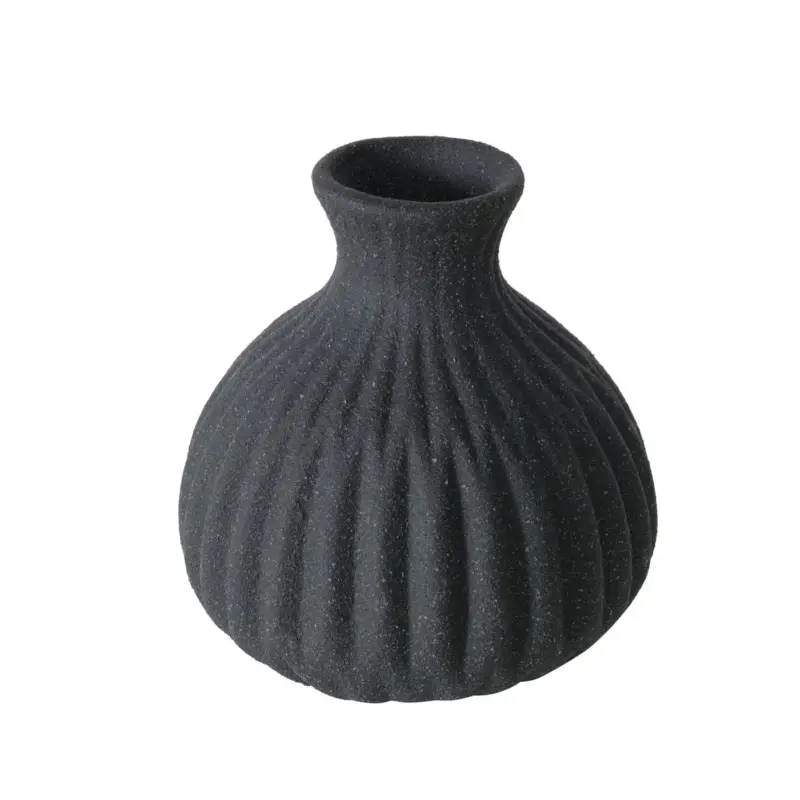 Wazon ceramiczny w prążki ESKO, czarny mat Wyjątkowa oferta