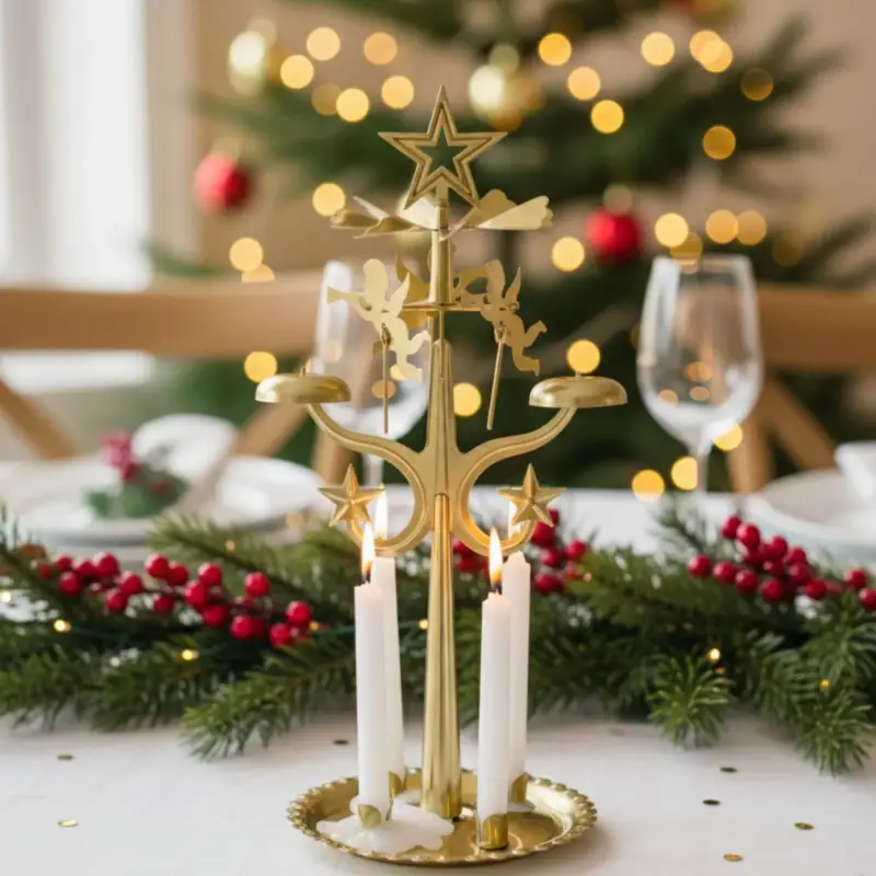 Metalowy świecznik z karuzelą na świece stożkowe, 28 cm Wyjątkowa oferta