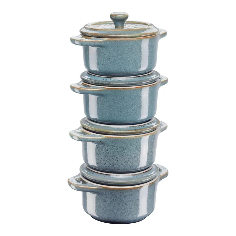 Dostępne od ręki Naczynia do pieczenia 10 cm, zestaw 4 sztuk, turkusowe, ceramiczne, Staub