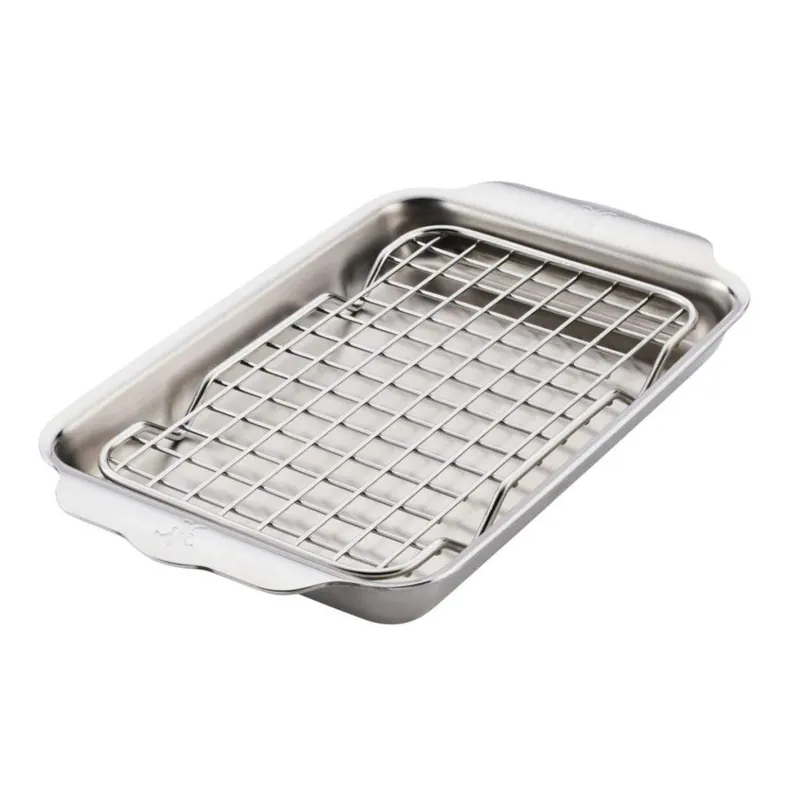 Blacha do pieczenia z podwyższonymi brzegami OVENBOND 28 x 17 cm, z kratką chłodzącą, srebrny, stal nierdzewna, Hestan Niska cena