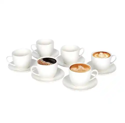 Oferta czasowa 6 x FILIŻANKA ZE SPODKIEM ZESTAW FILIŻANKI DO KAWY 250 ml PORCELANA LIVELLO