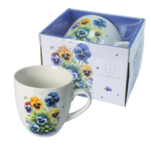 Livello kubek porcelanowy MEGA 1000ml do herbaty duży z uchem bratki Promocja