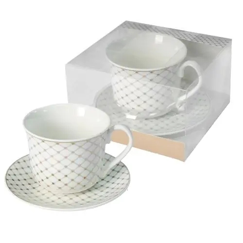 Hit cenowy Livello filiżanka porcelanowa 400 ml GRANDE ze spodkiem 15,5 cm złote kropki