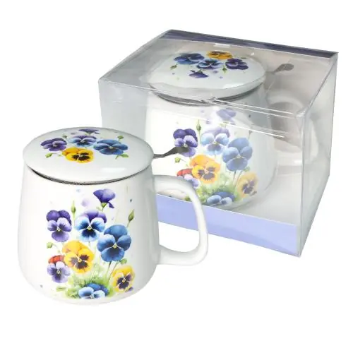 Kubek porcelanowy Livello z metalowym zaparzaczem 500 ml z uchem bratki Kup teraz