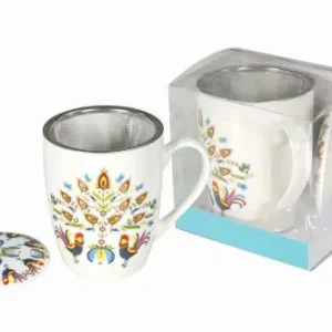 Tani Kubek do kawy herbaty porcelanowy Livello zaparzacz 350ml folklor łowicki