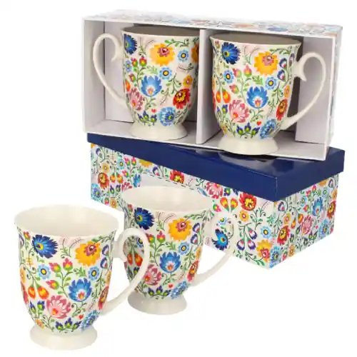 Wybór klientów Zestaw 2 x kubek porcelanowy ozdobne pudełko 350 ml Livello folklor łowicki
