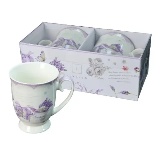 Obniżka ceny Zestaw 2 x kubek porcelanowy ozdobne pudełko 350ml Livello prezent lawenda
