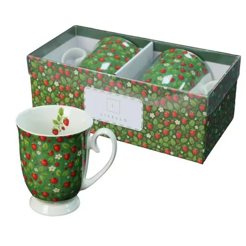 Nowość Zestaw 2x kubek porcelanowy ozdobne pudełko 350ml Livello prezent truskawki