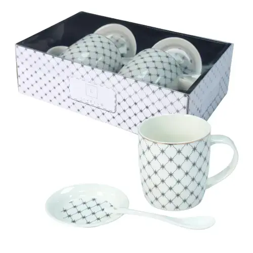 Dodaj do koszyka Zestaw 2x kubek porcelanowy 340 ml Livello spodek łyżeczka złoty pasek