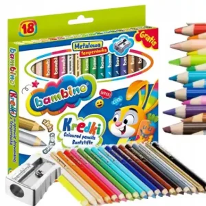 Ostatnie sztuki Kredki szkolne drewniane grube + temperówka 18 szt
