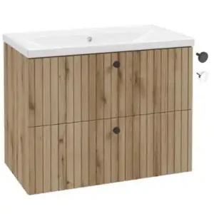 Szafka łazienkowa z umywalką 80 cm dąb evoke ryflowana lamele Rietti Nowość