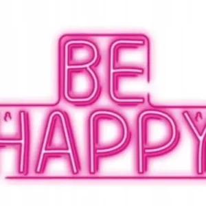 Neon LED BE HAPPY dekoracyjny ścienny różowy 23,5x1,6x39 cm Hit sprzedaży