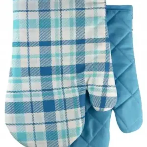 Rękawice kuchenne z magnesem 2 szt. 18x27cm, poliester, niebieskie w kratkę Wyjątkowa oferta