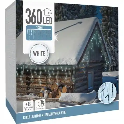 Bezpieczna płatność Lampki choinkowe sople kurtyna świetlna zimny biały 360 LED 12m
