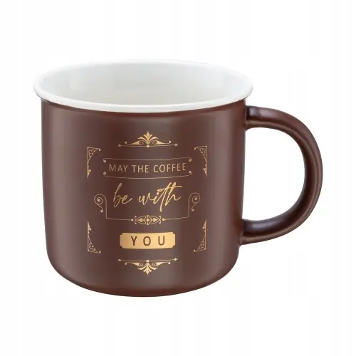 Kup online Kubek z porcelany 380 ml brązowy ze złotym napisem do kawy i herbaty 1 szt.