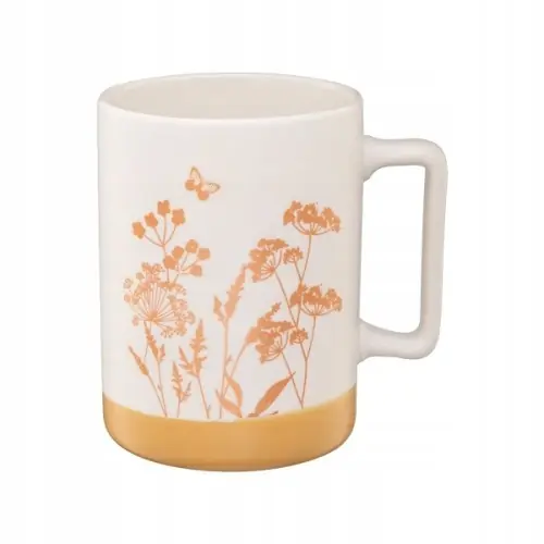 Darmowa dostawa Kubek z porcelany 405 ml kwiaty polne miodowe złoto do kawy i herbaty 1 szt