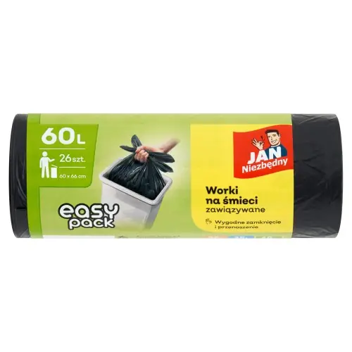 Jan Niezbędny worki na śmieci EasyPack czarne zawiązywane 60L 26 szt. Bezpieczna płatność