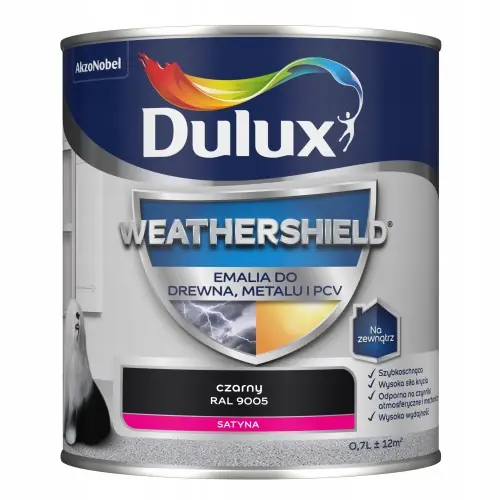 Dulux Weathershield emalia akrylowa do metalu i drewna Czarny 0,7L Rabat