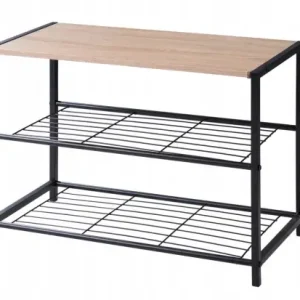Obniżka ceny Półka na buty metalowa regał 2 poziomy czarna 30x63x43cm