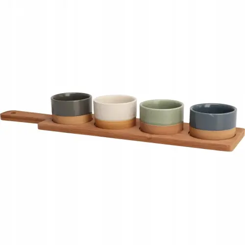 Zestaw 4 miseczek ceramicznych do serwowania taca bambusowa Super okazja