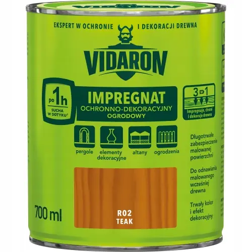 Vidaron Impregnat ochronno-dekoracyjny ogrodowy do drewna Teak 0,7L Nowość