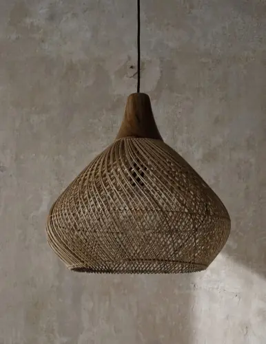 Rattanowy klosz z drewnem teakowym - L - BAND | Bally Hands Łatwy zwrot