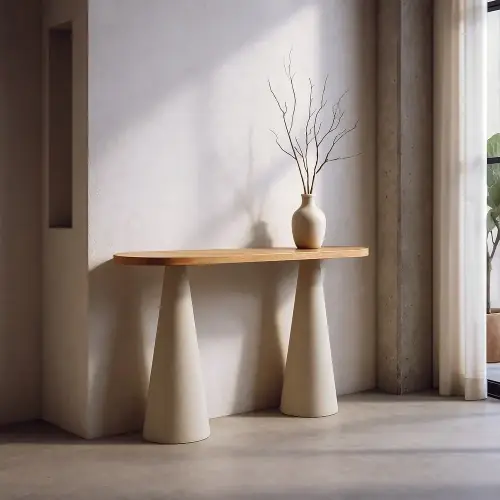 Konsola stożki naturalny-biały mdf-metal | Ixia Popularny