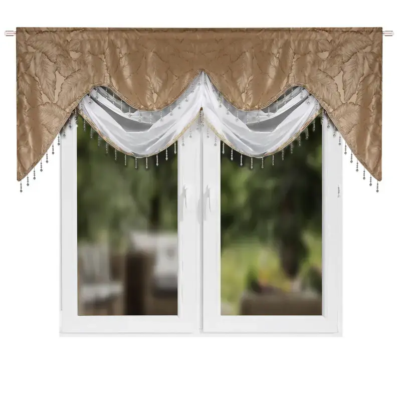 Oferta limitowana Firana dekoracyjna wykończona koralikami orzechowa 200x90cm ABRA