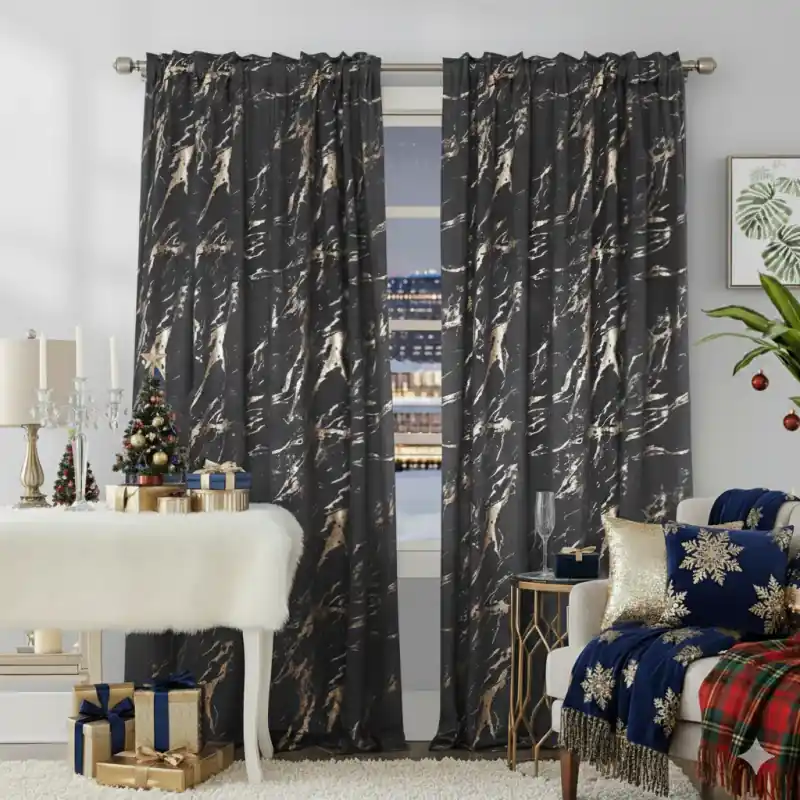 Zasłona welurowa marmurkowa grafitowa ze złotą aplikacją na taśmie WAVE 140x250cm VELLUTA Wyjątkowa oferta