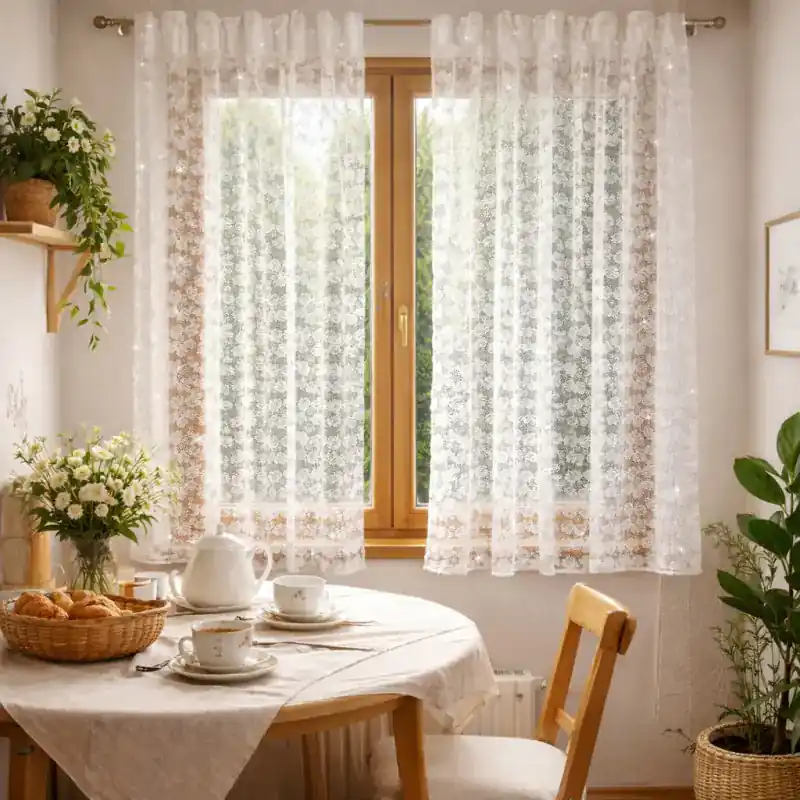 Super okazja Firana markizeta udekorowana kwiatami 3D na taśmie 60x120cm BLOSARIA