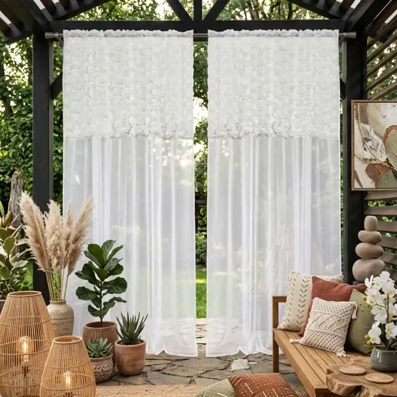 Firana ogrodowa udekorowana różami 3D i cyrkoniami na taśmie 135x250cm KALIRA Tylko dziś