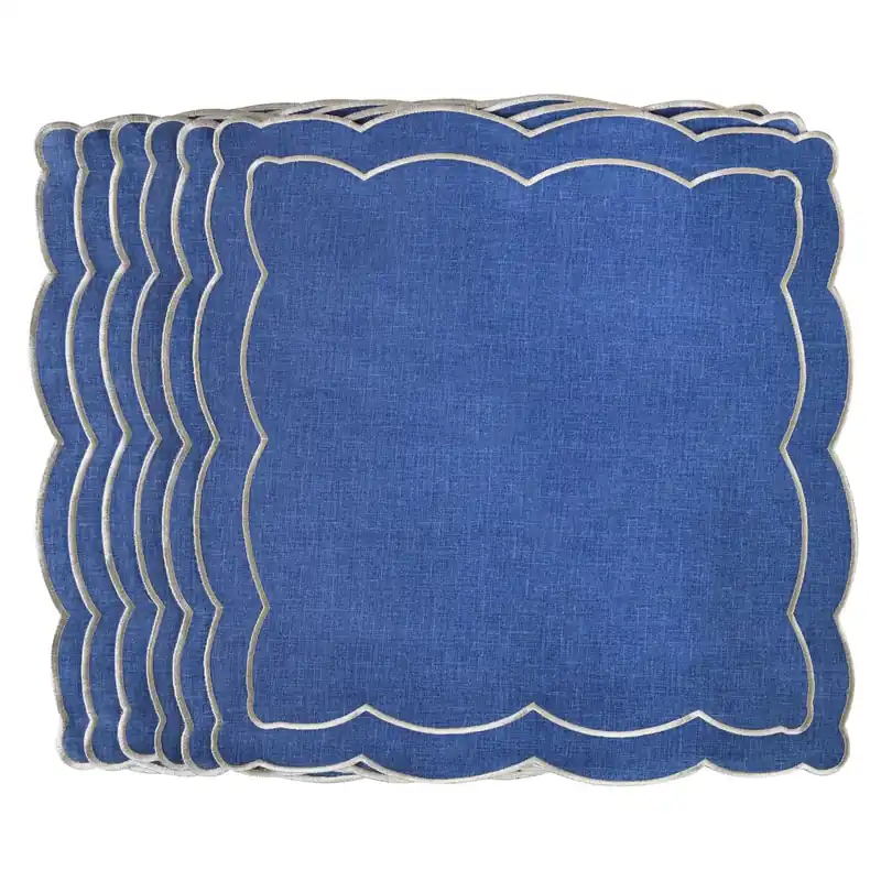 HAFTOWANE SERWETKI BLUE ONDE - 6 SZT. - 38.5 x 38.5 CM - ROSEBERRY HOME Bestseller