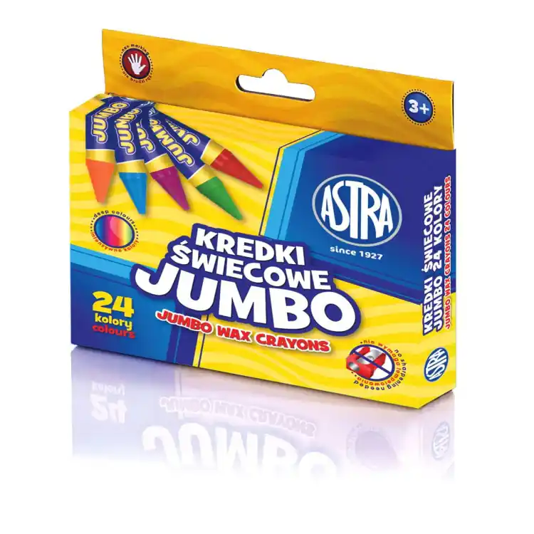 Łatwy zwrot Kredki szkolne grube świecowe Jumbo 24 kolory