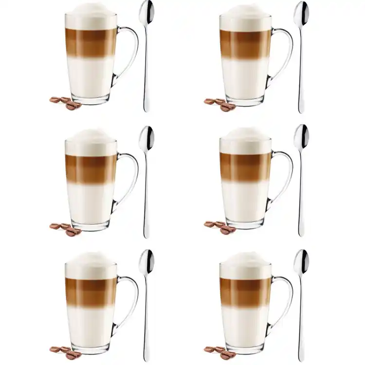 Szklanki z uchem 400ml Glasmark Alex do herbaty kawy latte macchiato komplet 6szt + łyżeczki Wybór klientów