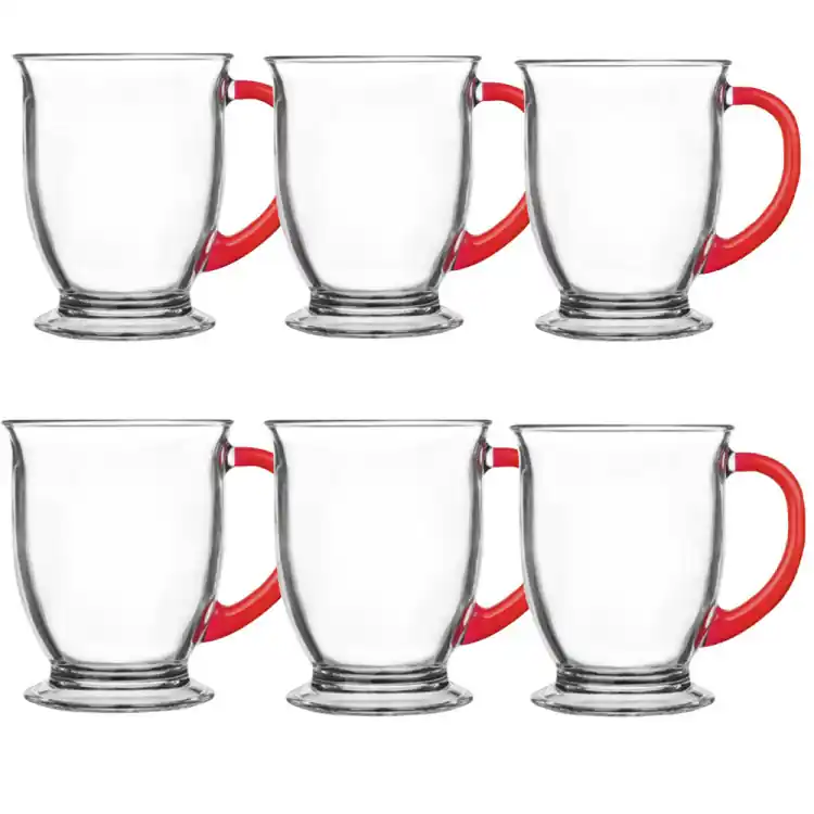 Kubki z czerwonym uchem Kubas Glasmark 400 ml zestaw 6 kubków Wyprzedaż