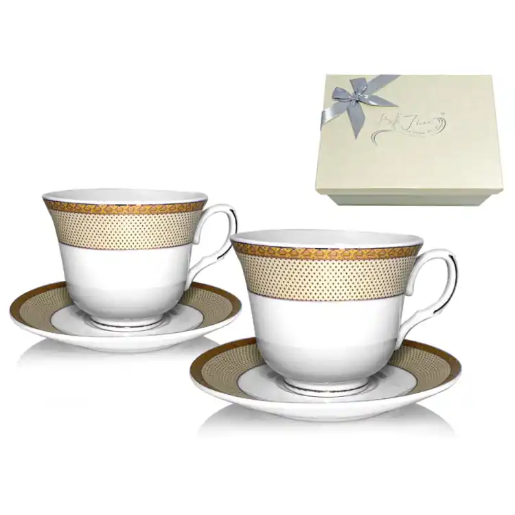 Serwis kawowy na 2 osoby Bella Fiore Francesca TR-1712G porcelana zestaw 2 filiżanek ze spodkami Kup teraz