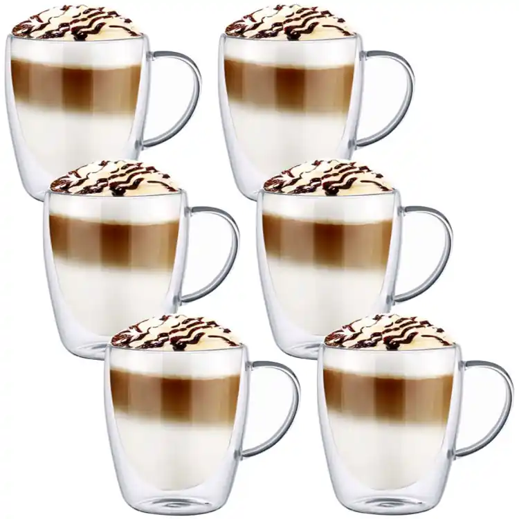 Szklanki termiczne z uchem Renza 300 ml do kawy latte komplet 6 szt MGHOME Nie przegap