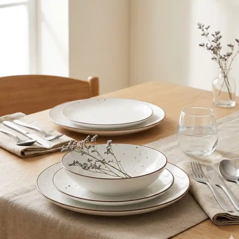 Serwis obiadowy porcelanowy GierekHoff Gemmo 18 elementów zestaw talerzy dla 6 osób biały nakrapiany Ostatnie sztuki